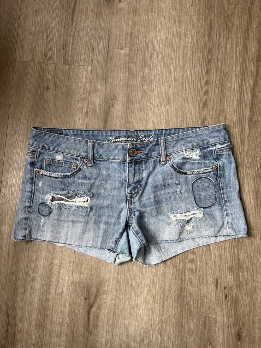 American Eagle Outfitters vintage Y2K low rise patchwork blue denim shorts